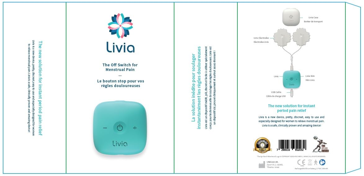 Livia Menstrual Pain Relief Device, Blue-Green - The Off Switch for Period Pain - Portable Unit